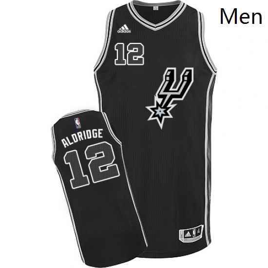 Mens Adidas San Antonio Spurs 12 LaMarcus Aldridge Authentic Black New Road NBA Jersey
